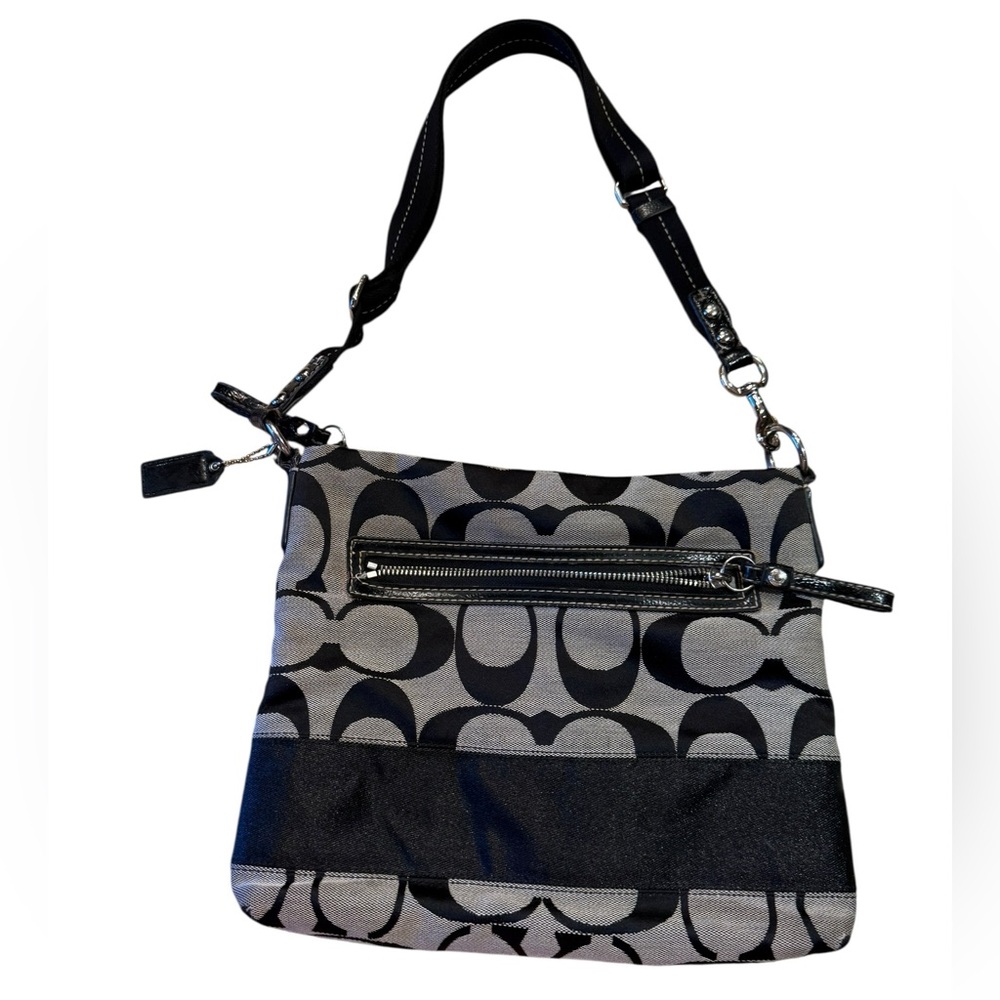 Coach Signature Stripe File Crossbody Zip Shoulder Bag in Black and Gray - Picture 2 of 16
